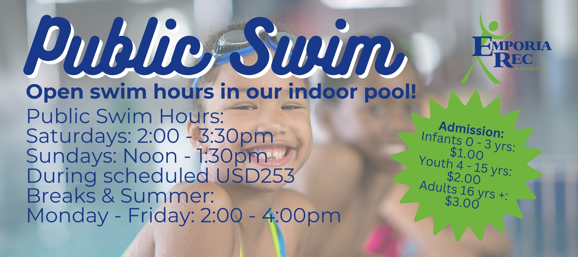  2025 Summer Public Swim Hours and pricing