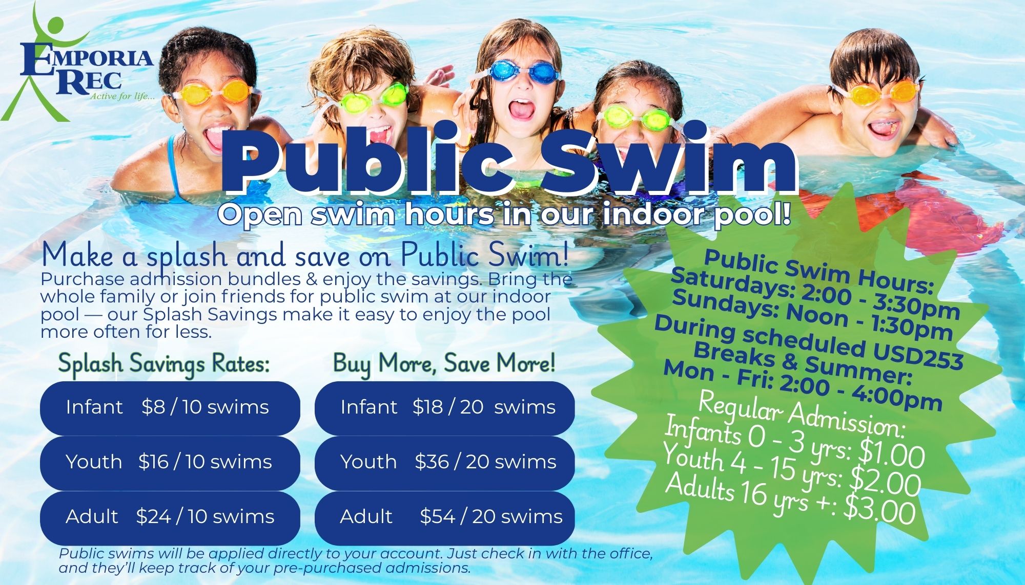2026 Spring Public Swim Hours and Fees plus new bundle deals