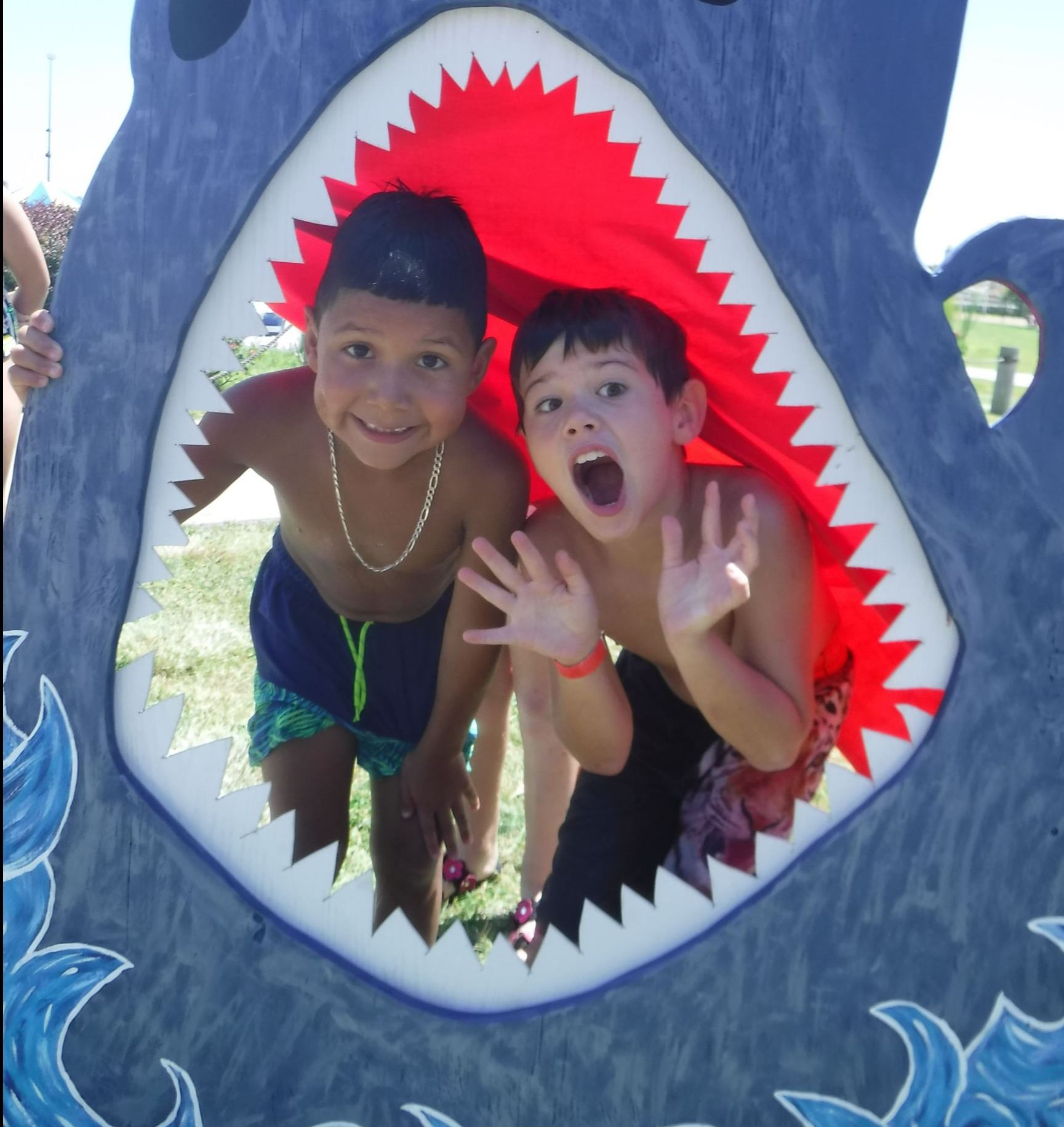 Kids in Shark mouth